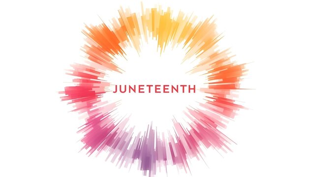 A vibrant Juneteenth celebration graphic with colorful brushstrokes on a white background
