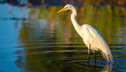 Naklejka premium White heron standing in shallow water
