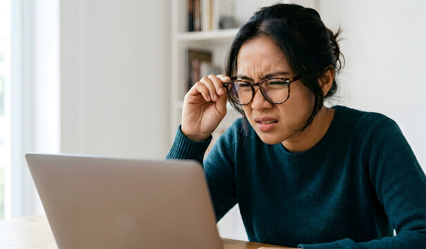 Serious expression reflects high concentration when reading digital information carefully.