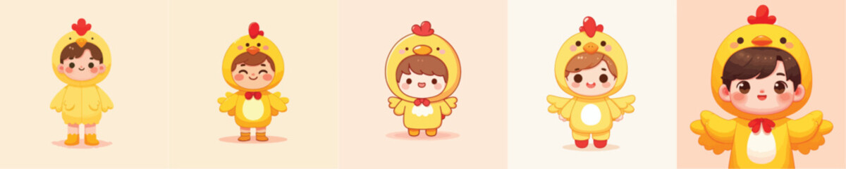 cute little boy vector in chicken costume