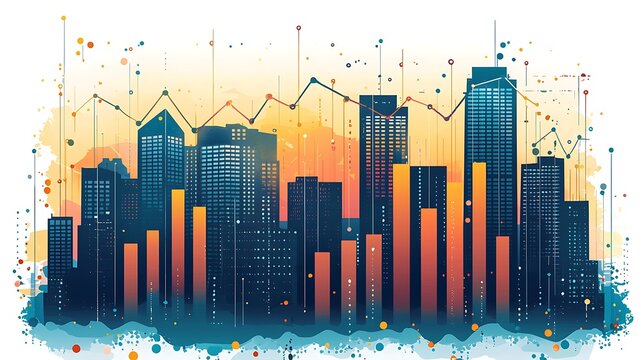 Financial growth city skyline analytics rising data visualization graph photo