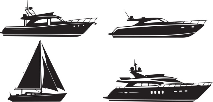 boat types fishing boat speedboat sailboat yacht silhouette set black