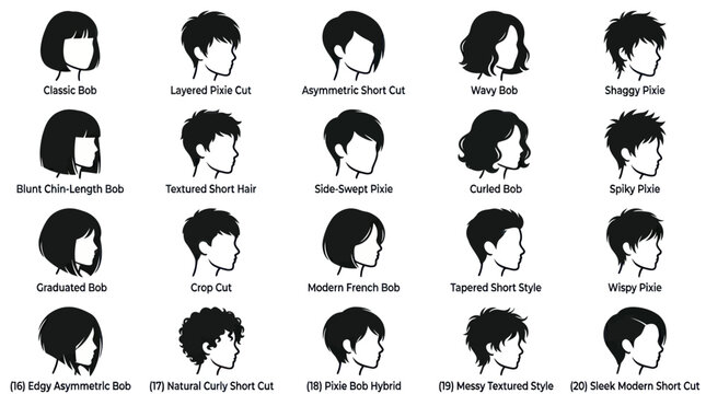 Fashion  Beauty Hairstyles Icons Set: Modern Male  Female Haircut Glyphs Vector