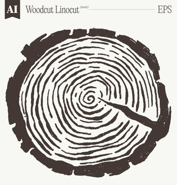 Tree Trunk Cross-Section Woodcut Linocut Bold Rings Timeless
