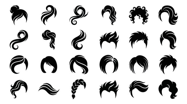 Diverse Hairstyles Vector Silhouette Icons Set for Beauty, Fashion  Hair Salon Design