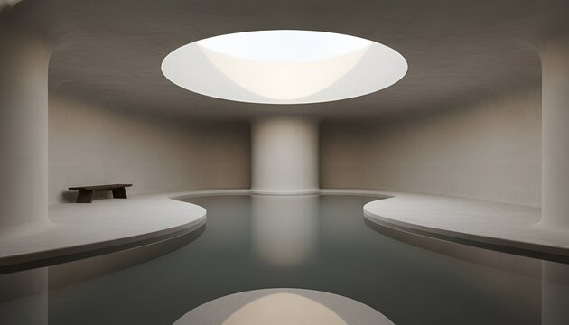 A pool with a bench in it