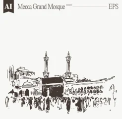 Mecca Grand Mosque Exterior Sketch Vector Illustration © TheMountBirdStudio