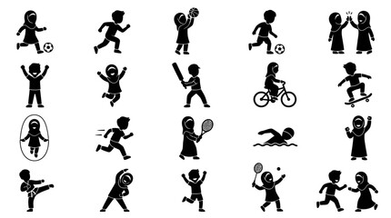 Fototapeta premium Children Sports and Activities Glyph Icons Set