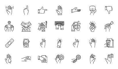 Fototapeta premium A set of hand icons and gestures in a minimalist line art style