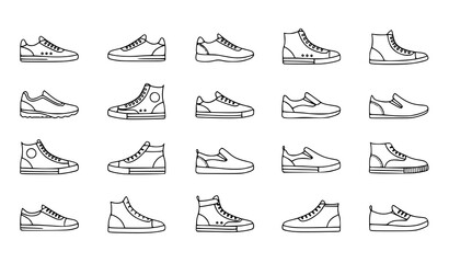 Obraz premium A collection of various sneaker designs in a minimalist line art style