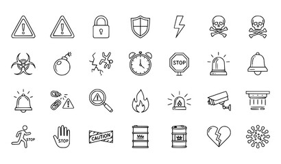 Fototapeta premium A collection of warning and danger icons in a minimalist line art style