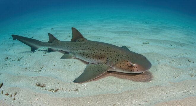 A Leopard Shark With Its Flattened Body Lying Motionless on the Sandy Ocean Floor