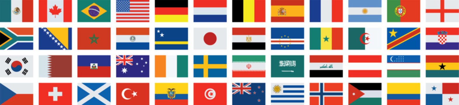 flags of different countries on a white background	