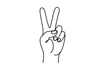 Fototapeta premium Line of a hand making a peace sign line fingers gesture black and white