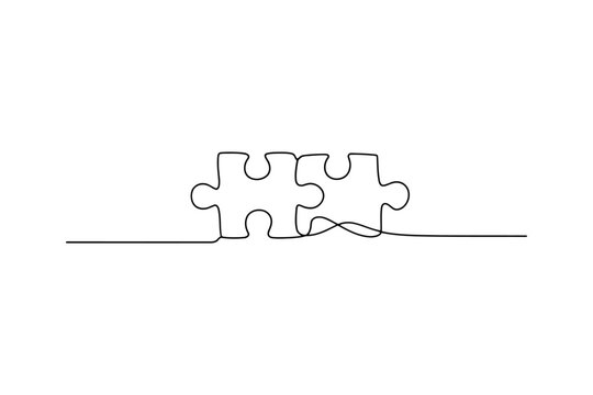 Two interlocking puzzle pieces drawn in black on a white background