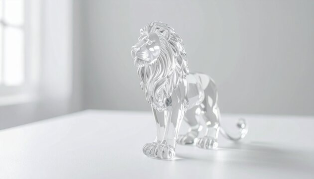 百獣の王 玻璃 透過 屈折 質感 陰影 輪郭 威厳 核心 境界 均衡 存在 静謐 刹那 永遠 純粋 凛然 投影 憧憬 芳醇