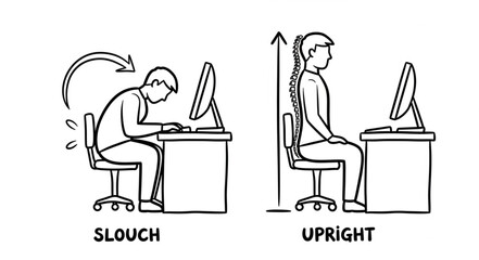 Fototapeta premium Correct Posture vs Slouching at a Computer Desk.