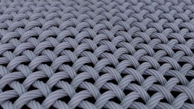 Close-up braided rope weave texture in grey patterned knit fabric surface swaying