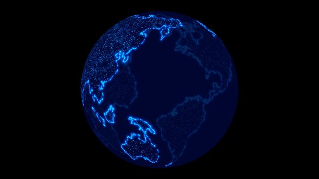 Earth Globe Rotation Loop Alpha Channel animation,3D Blue World Planet , Universe and Nature science isolated motion design element