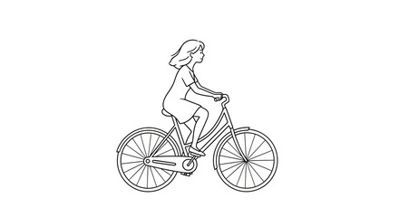 Obraz premium Illustration of a young girl happily riding a bicycle, enjoying an outdoor activity