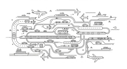 Obraz premium Detailed blueprint of a complex transportation infrastructure layout with multiple elements.