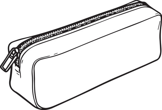 Black and white pencil case vector illustration with zipper pouch for stationery storage and school design