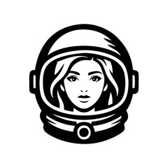 Logo exploración del espacio. Dibujo sencillo con líneas de la cabeza de una mujer con casco de astronauta  © teracreonte