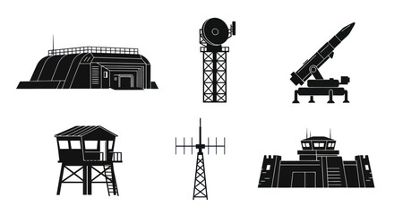 Obraz premium Military Defense Facilities and Equipment Glyph Icons Set