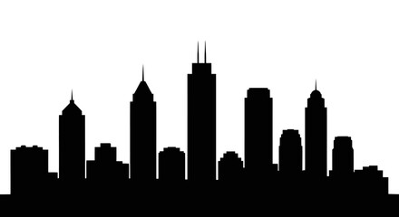 Obraz premium Flat Black and White Vector Silhouette: Iconic Urban Cityscape for Business and Travel