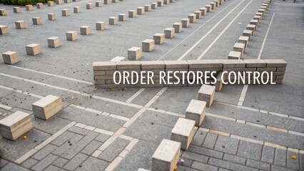 Fototapeta premium Urban Geometry and Design Concept Featuring Stone Blocks with Motivational Text on a Paved Outdoor Area