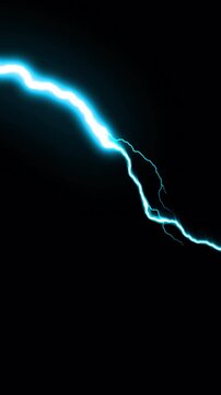 Vertical screen lightning strike illuminating the darkness, electrical intens discharge black background. 4k animation