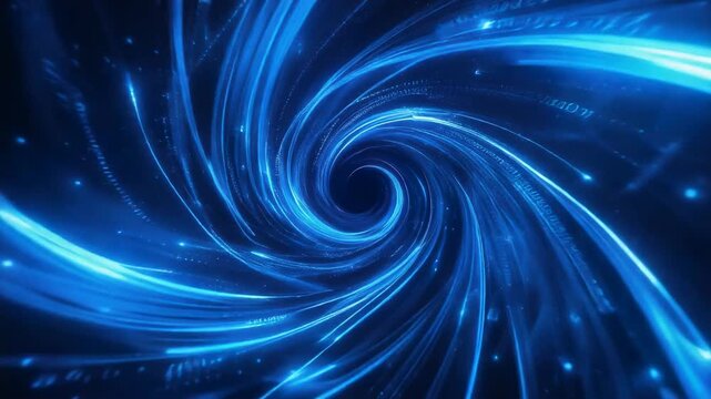 Firefly rapid transit through glowing blue futuristic data vortex with dynamic light trails in digital technology