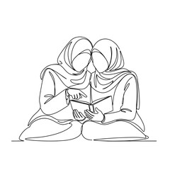 Obraz premium Two women wearing headscarves sitting.