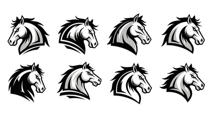Fototapeta premium Monochrome Sports Mascot Horse Head Vector Logo Set - Equestrian Animal Emblems