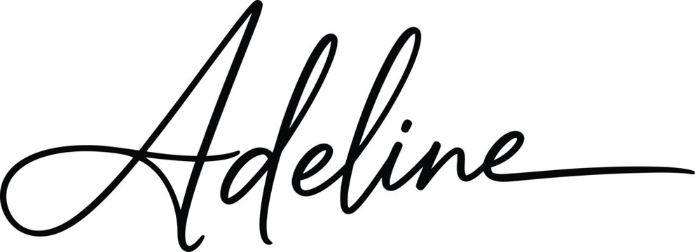 A beautiful black cursive signature of the name Adeline on a white background