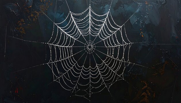 Intricate spider web illuminated against a dark background.