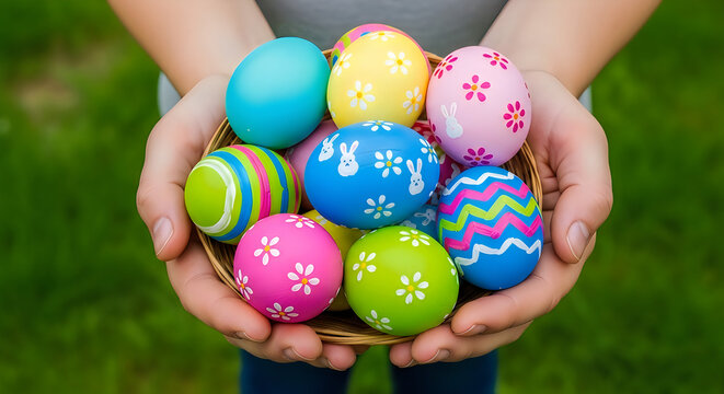 heaps of easter eggs being held by a child