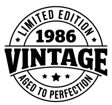 The image features a circular design with the words 1986 and vintage in bold letters.