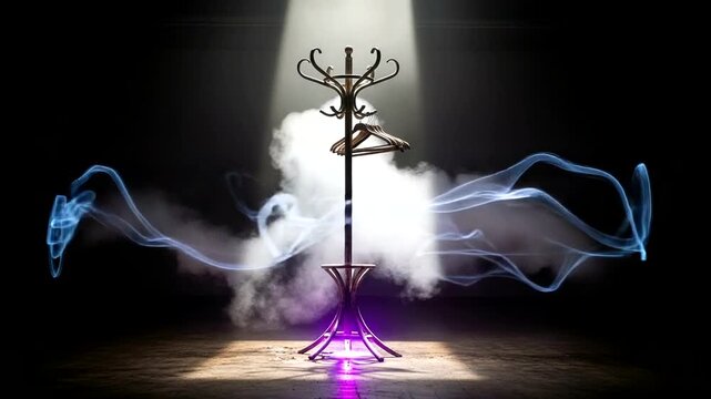 Mystical Coat Rack with Swirling Smoke and Light.
