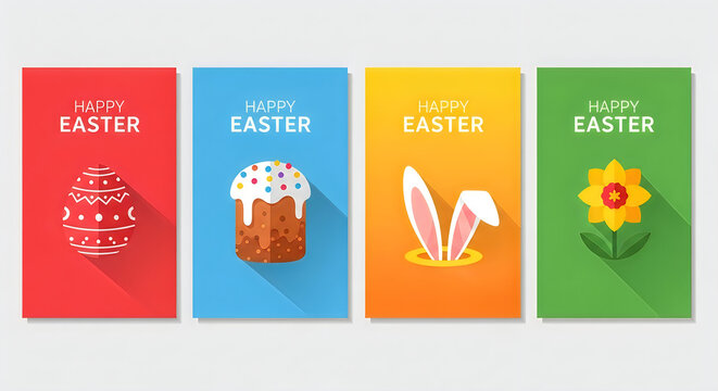Happy easter concept. Set holiday background for cover, invitation, poster, banner, flyer, placard. Minimal template design for branding, advertising in paper cut style. Vector illustration.
