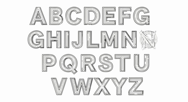 Stylized alphabet with layered outline, set against white background