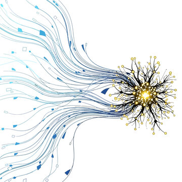 Neuron Cell with Yellow Nucleus.