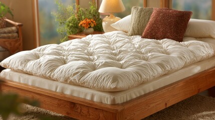 Fototapeta premium Organic Cotton Mattress Topper with Breathable Weave for Enhanced Comfort and Sleep