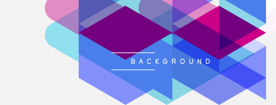 Abstract geometric shapes overlap, creating vibrant color gradients. Text reads BACKGROUND in white. Modern design element.