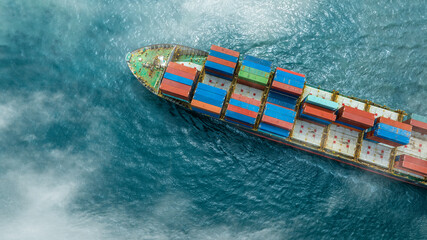 Aerial view of the freight shipping transport system cargo ship container. international transportation Export-import business, logistics, transportation industry concepts  © Media 