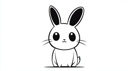 Fototapeta premium Cute and Adorable Bunny Illustration in Simple Black Outline Style on a Clean White Background.