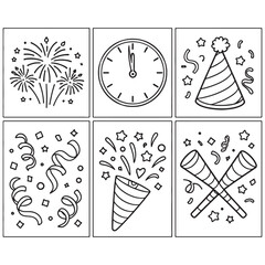 Fototapeta premium Six black and white line of party celebration fireworks clock