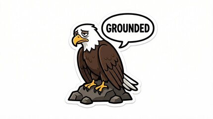 Fototapeta premium Cartoon eagle sitting on rock with grounded speech bubble 