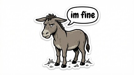 Fototapeta premium Donkey standing on grass with text bubble saying 