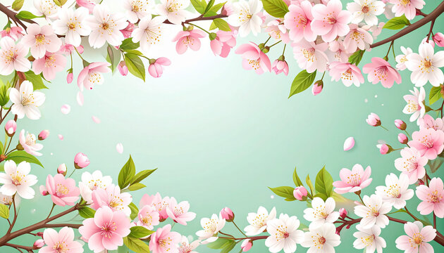 ピンクと白の桜が密集し縁取るリアル調フローラルフレーム素材